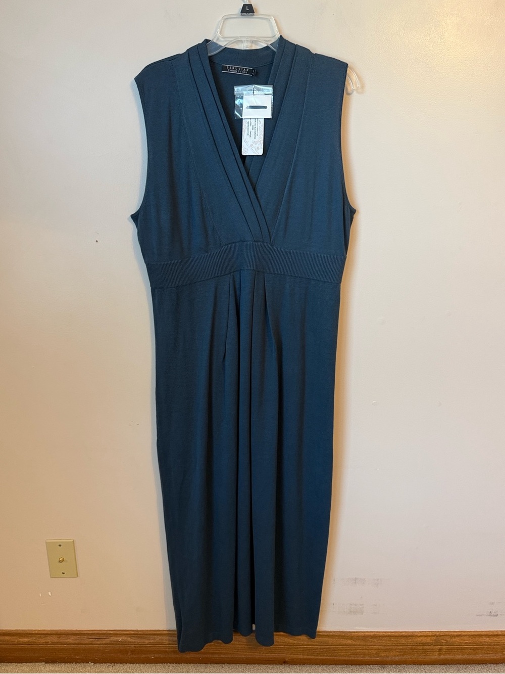 NWT Peruvian Connection Tile Blue Adriatico Long Dress Stretchy Waist Size XL